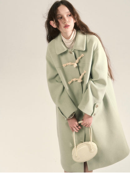 Toggle-Button Wool Simple Retro Long-Coat