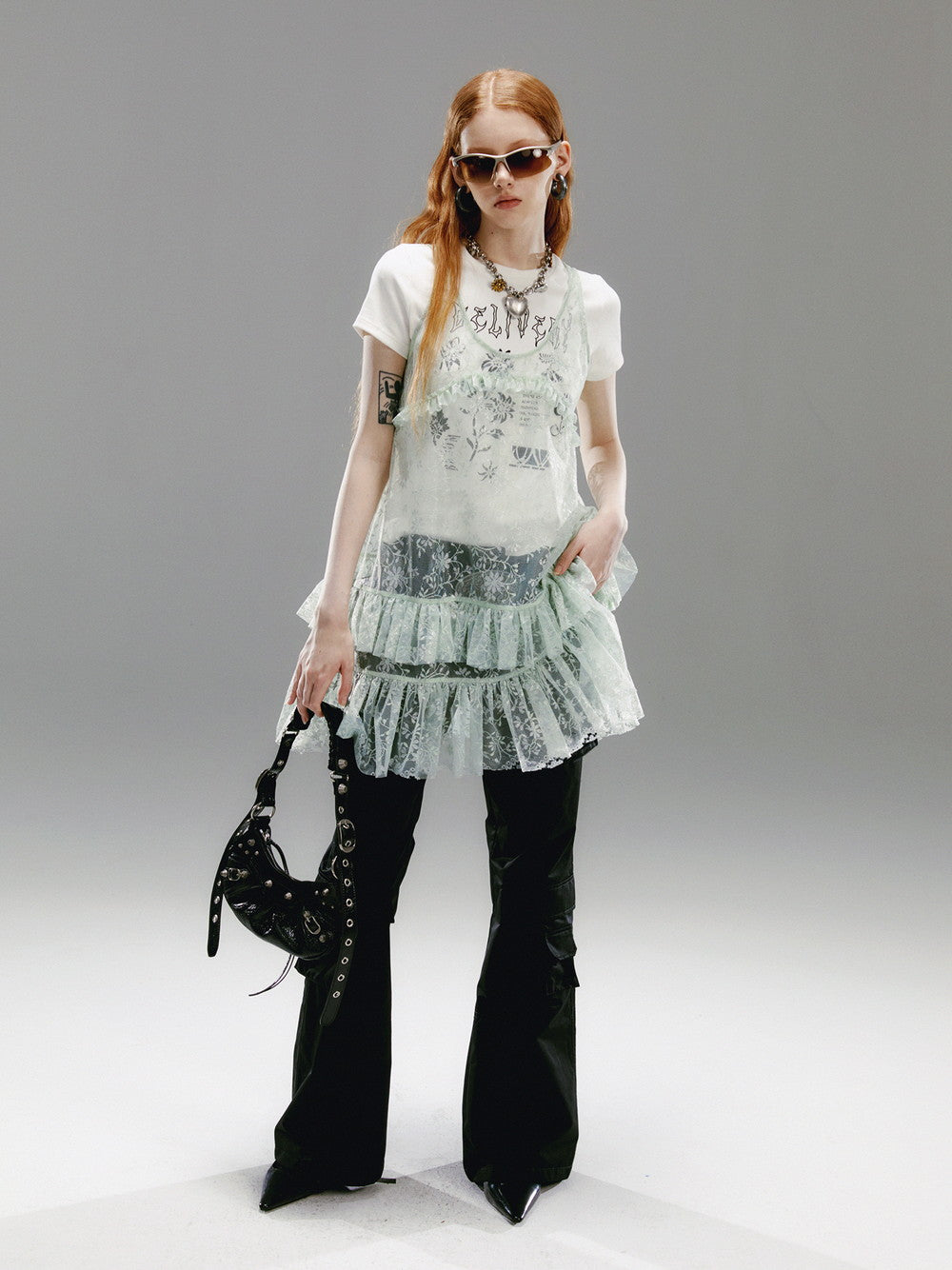 See-Through Tiered Flower Sleeveless Tops