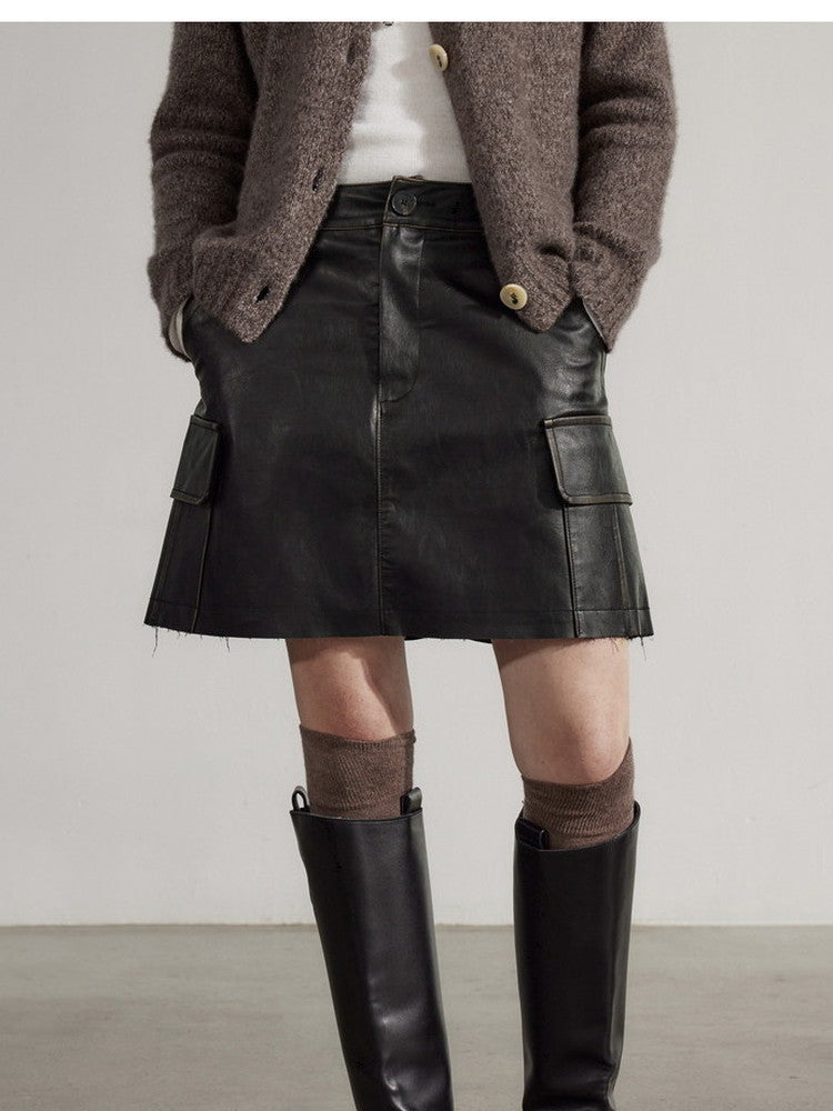 Leather Cool Smooth Plain Mini-Skirt