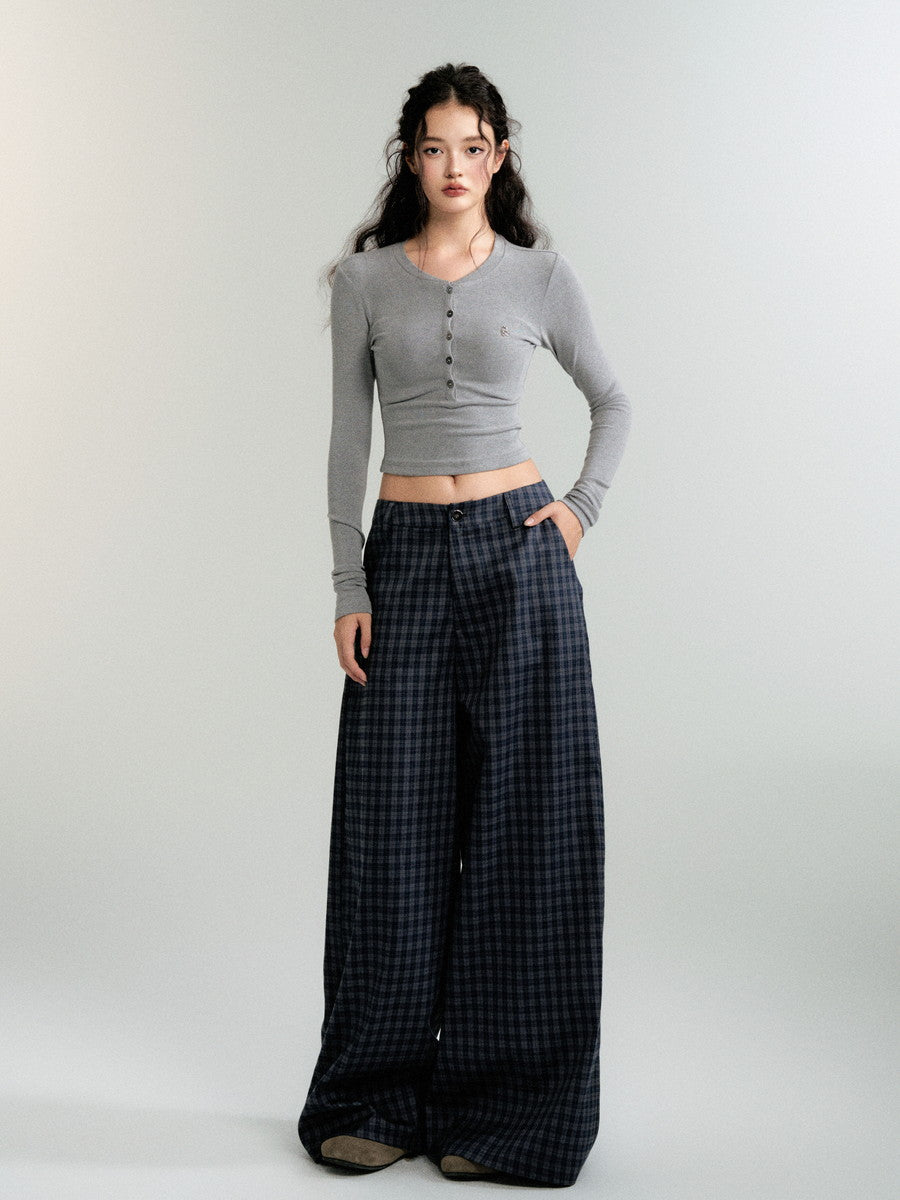 Checked Casual Loose Wide-Pants