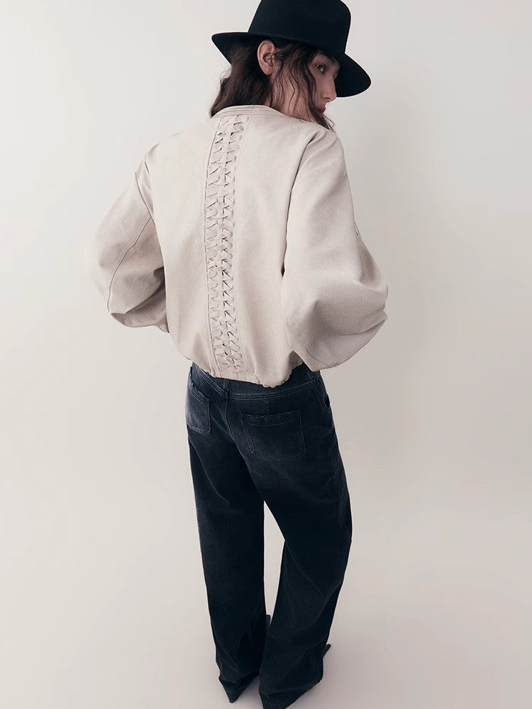 Back-Conscious Drawstring Leather Nichi Jacket