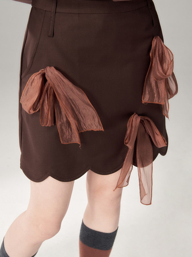 Mesh-Ribbon 3D Nichi Petal Scallop Mini-Skirt