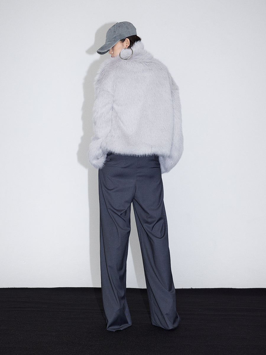 Stand-Collar High-End Fluffily Fur-Jacket