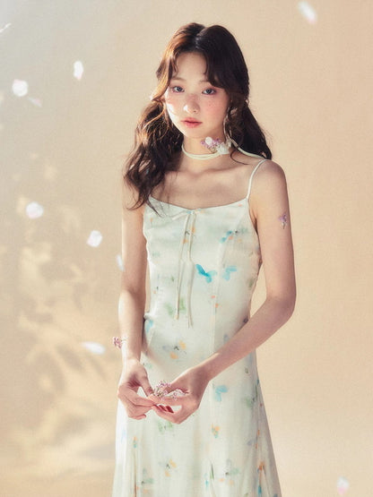 Butterfly Watercolor Camisole Retro Long Dress