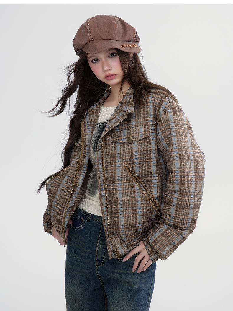 Chekced Retro Girly Cotton Simple Jacket