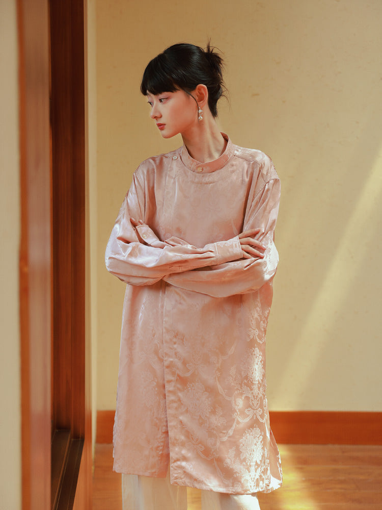 Mao-Collar China Long Loose Embroidery Tops