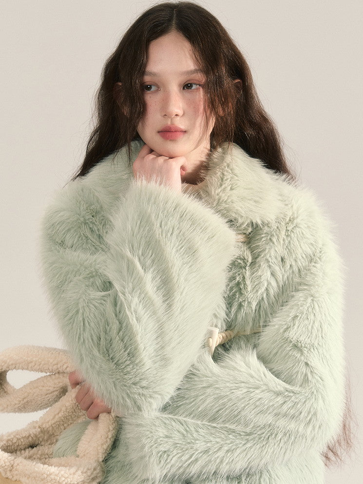 Fluffily Elegant Wool Toggle-Button Fur-Jacket