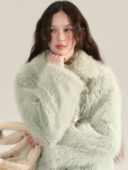 Flauschig eleganter Woll-Togg-Knopf-Fur-Jacket