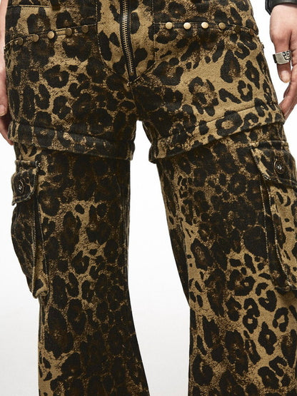 2Way Leopard Cool Animal Denim Short--Pants Flare-Pants