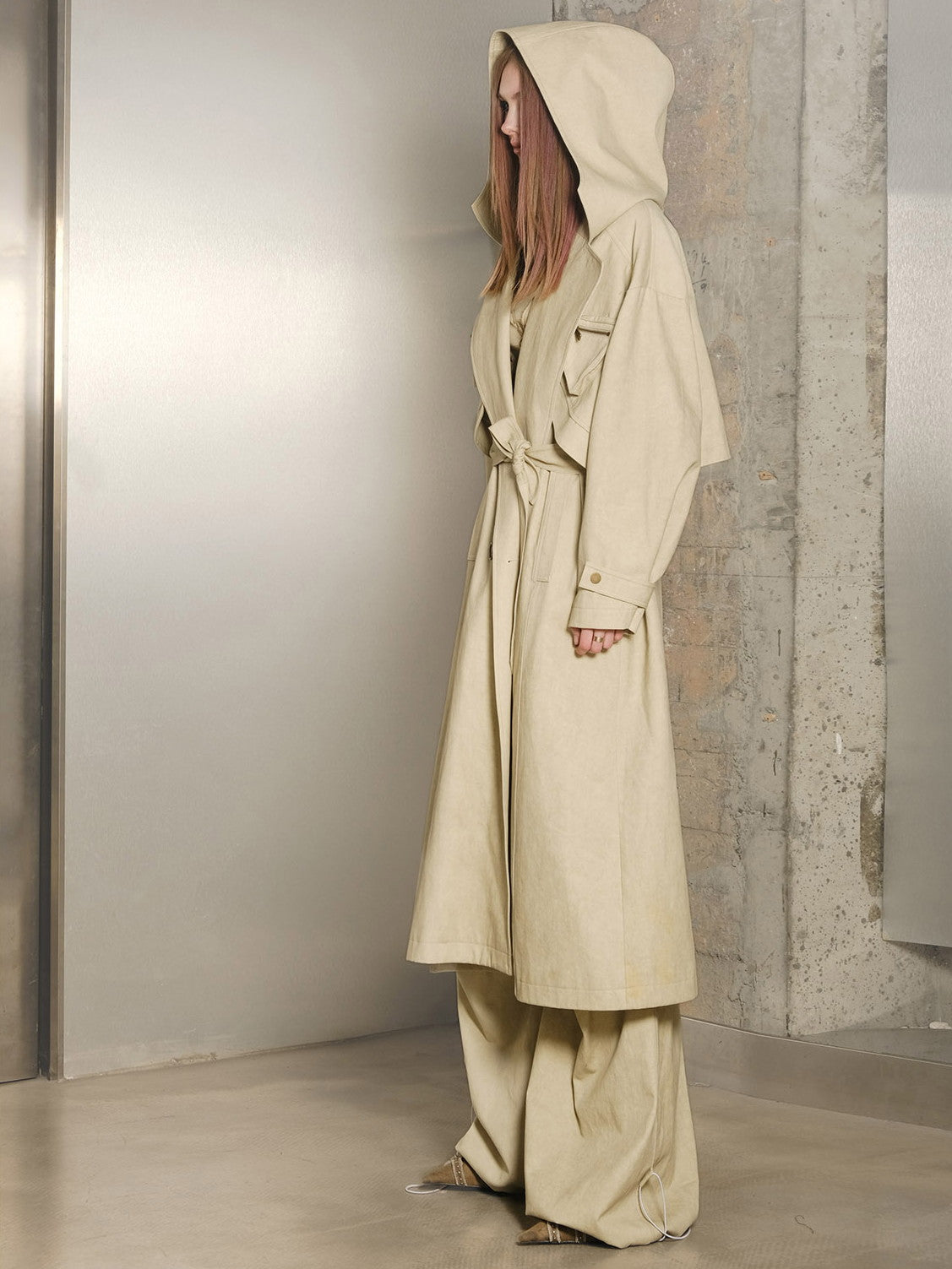 Hoddie Belt Classy Oversize Plain Trench-Coat Long-Coat