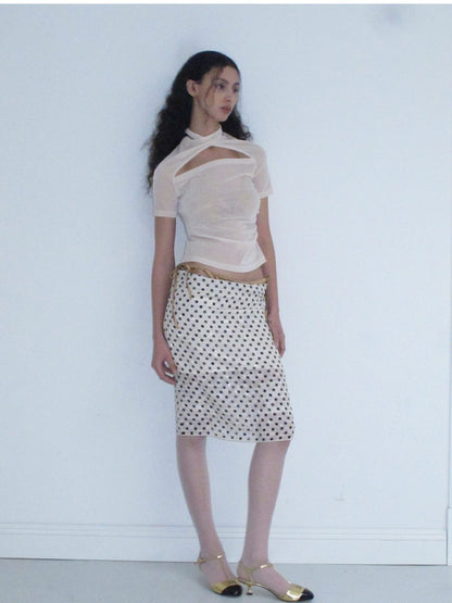 Dot Tight Sheer Nichi Pencil-Skirt