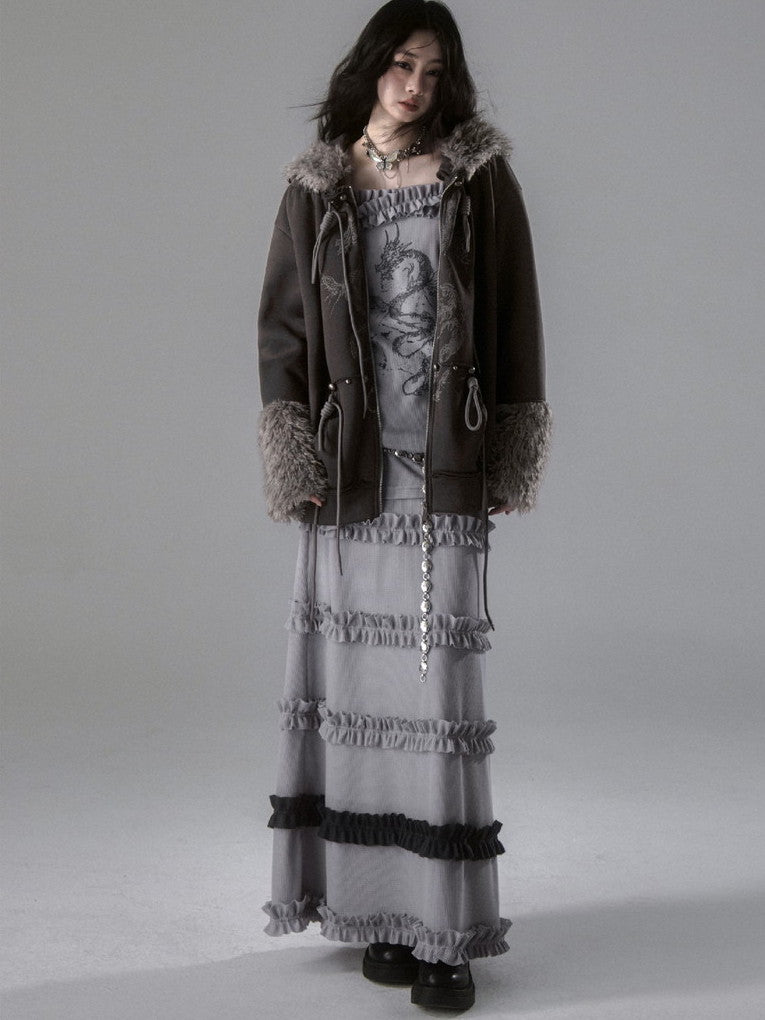 Fur Boa 2Way Drawstring Oversize Dragon Parka