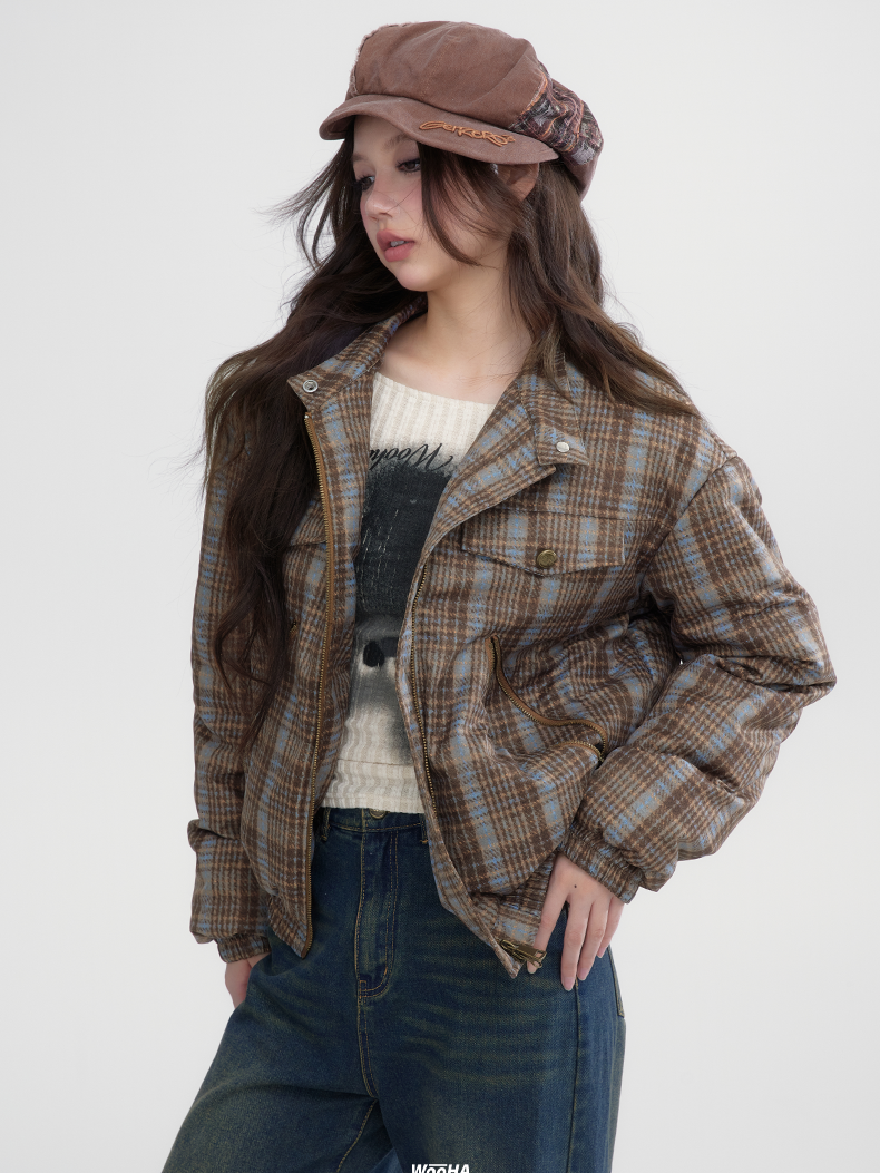 Chekced Retro Girly Cotton Simple Jacket