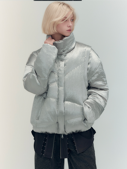 Metallic Nichi Bold Stand-Colar Down-Jacket