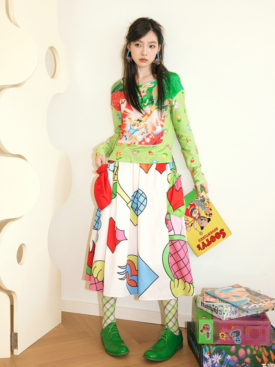 Colorful Nichi Animal Big-Pocket Fancy Flare-Skirt