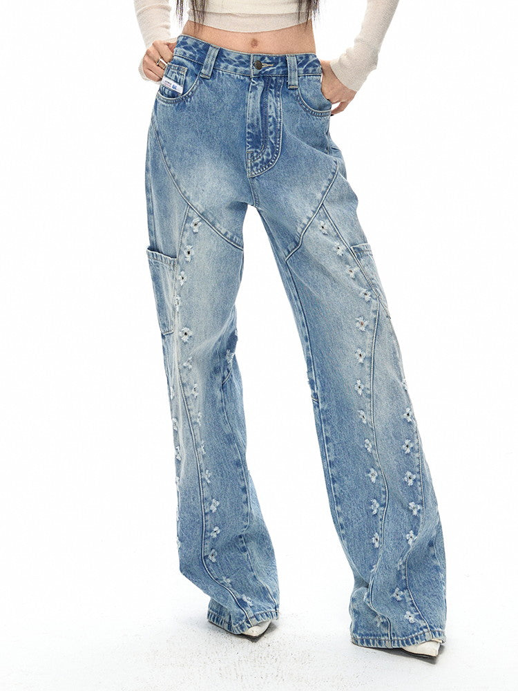 Damage Vintage Wide Loose Casual Denim Pants