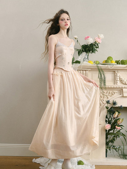 Set-Up Pearl Flower Bijou Ciffon Classy Camisole＆Long-Skirt