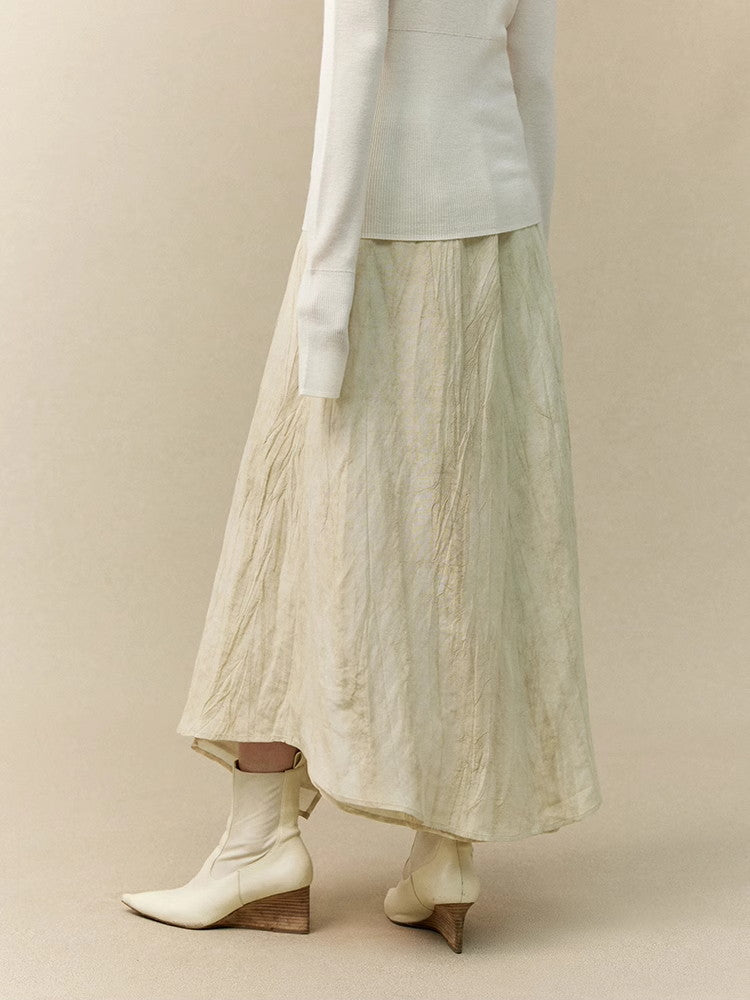 Wrap Nichi Asymmetry Ruffle Wrinkled Classy Long-Skirt