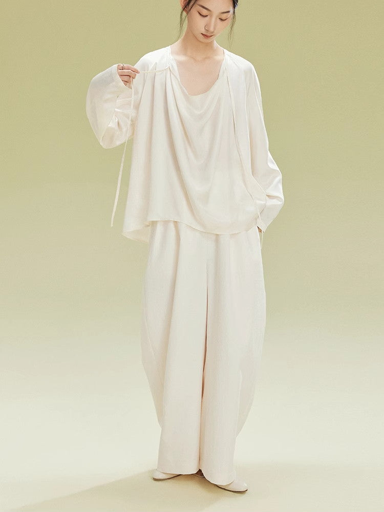 Drape Loose Long-Sleeve Natural Tops