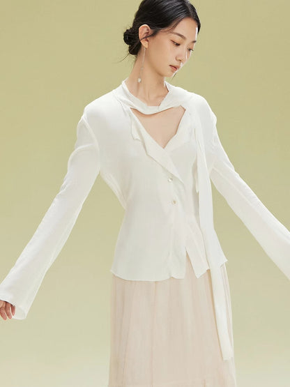 Nichi Asymmetry Plain Natural Shirt