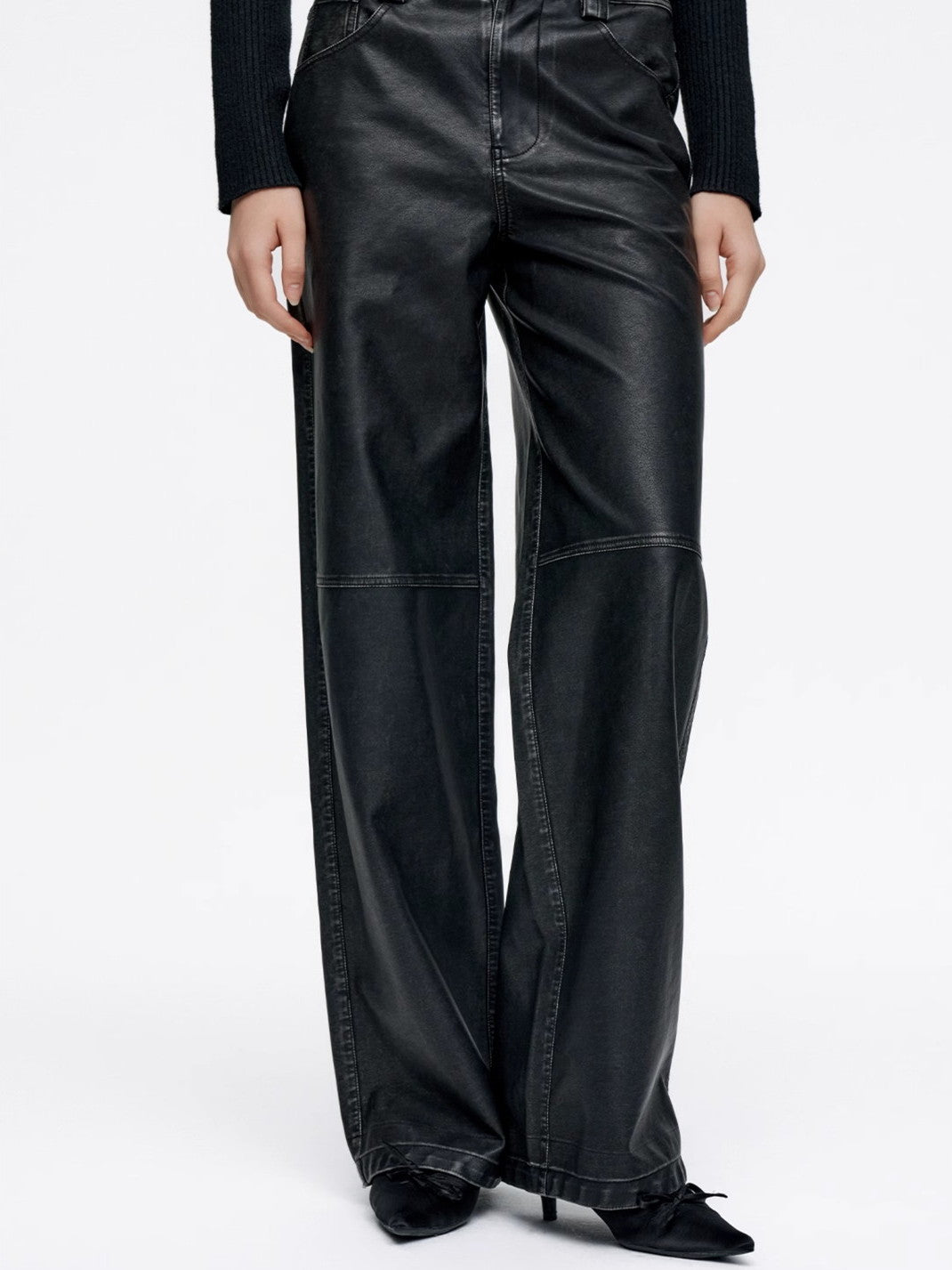 Straight Simple Smooth Plain Chic High-End Leather-Pants