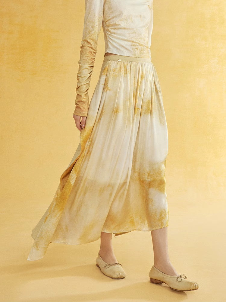 Tie-Dye Nichi Wrap Layered Natural Retro Long-Skirt