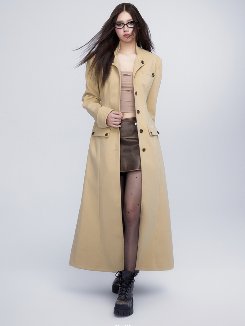 Curve Classy Wool Formal Flare Plain Long-Coat