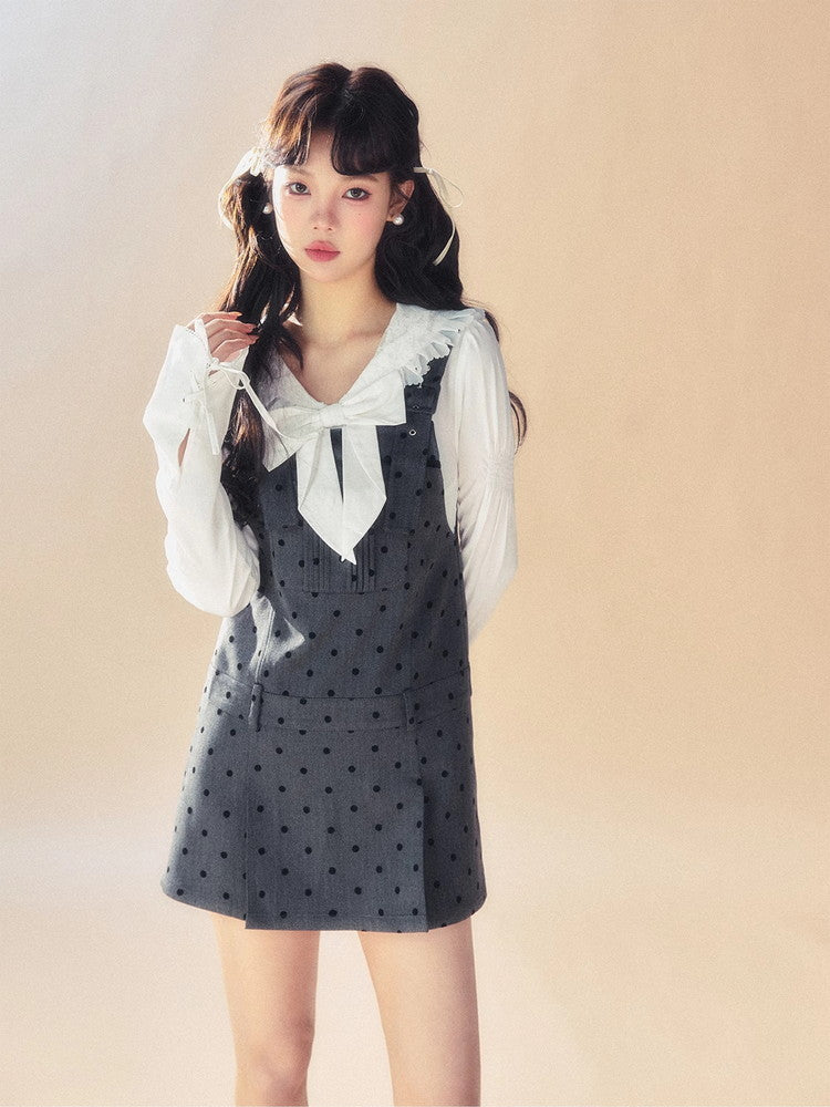 Suspenders Dot Short Casual Layered Dress