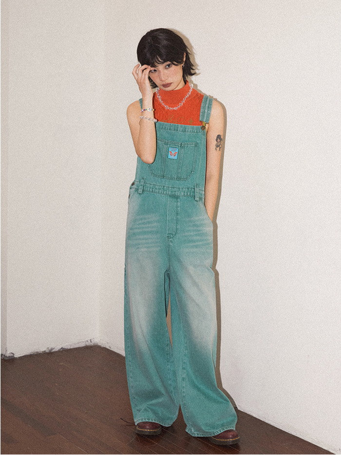 Denim Washed Wide-Pants Casual Overall