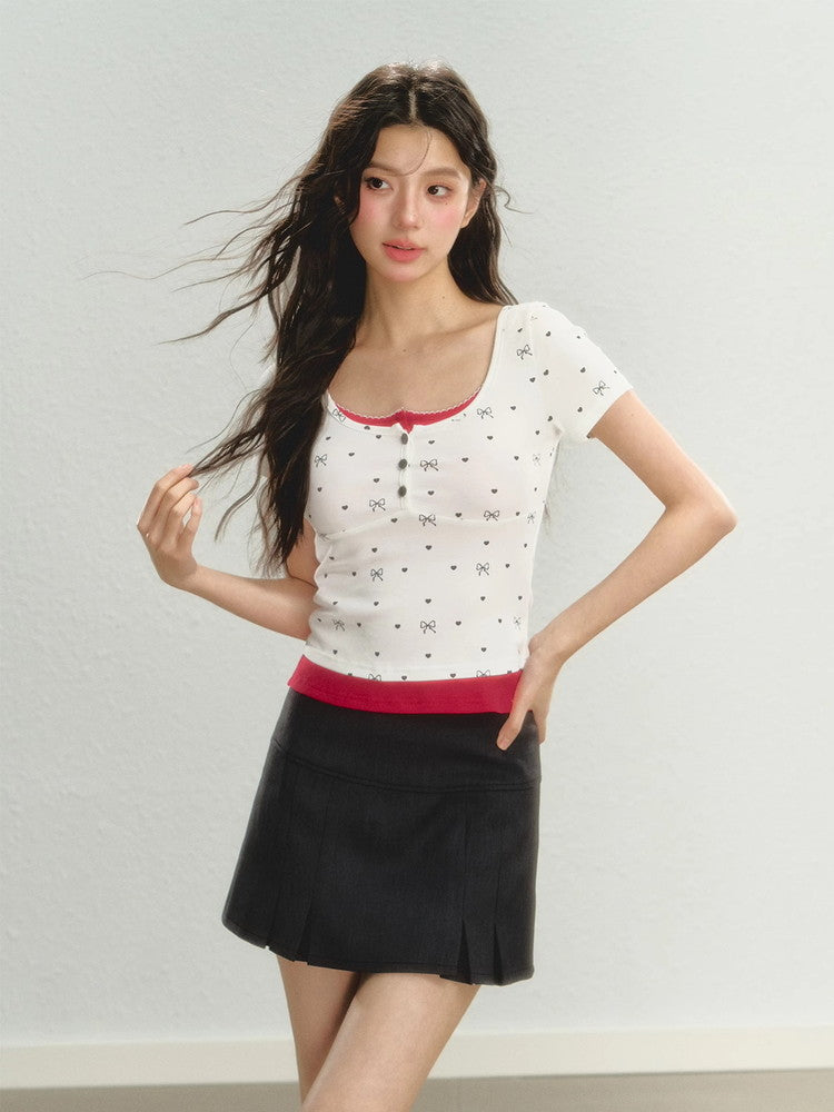 Pleats Simple Plain Lace Mini-Skirt