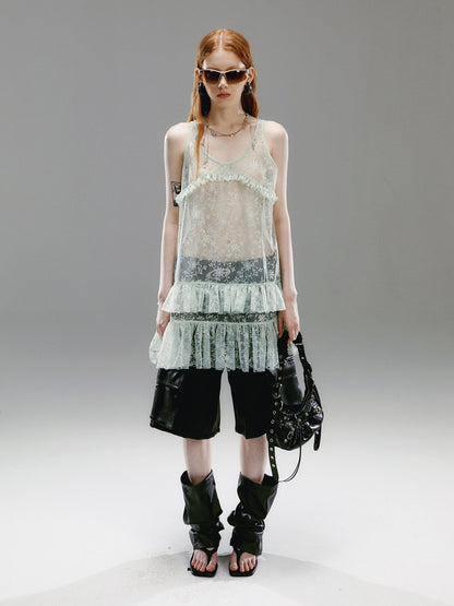 See-Through Tiered Flower Sleeveless Tops