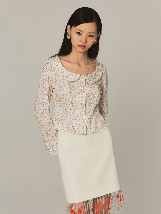 Flower Round-Collar Round-Necl Retro Cute Bouse