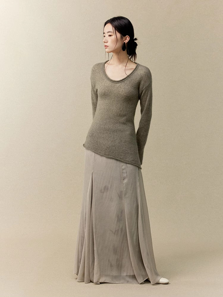 Asymmetry U-Neck Slim Simple Thin Classy Knit