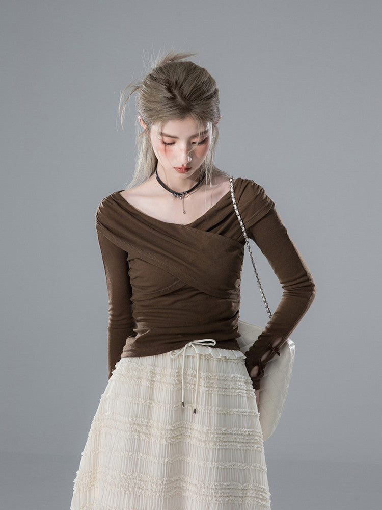 Lace Frill Sheer Short Pleats Crumply Skirt