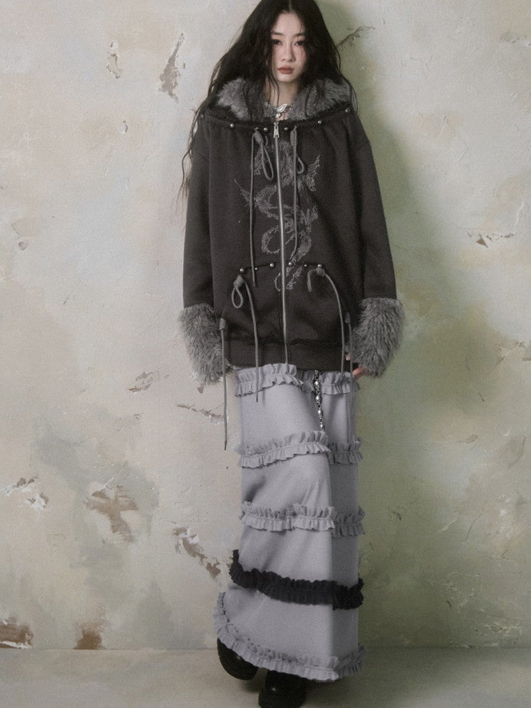 Fur Boa 2way Draw String Übergroße Dragon Parka