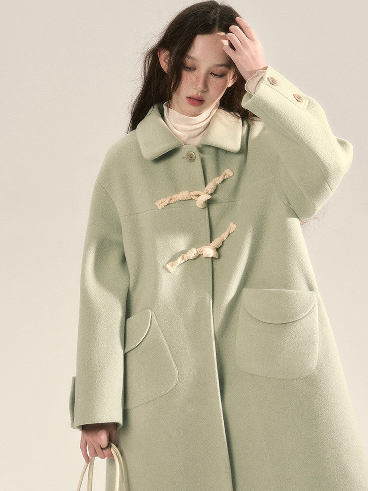 Toggle-Button Wool Simple Retro Long-Coat