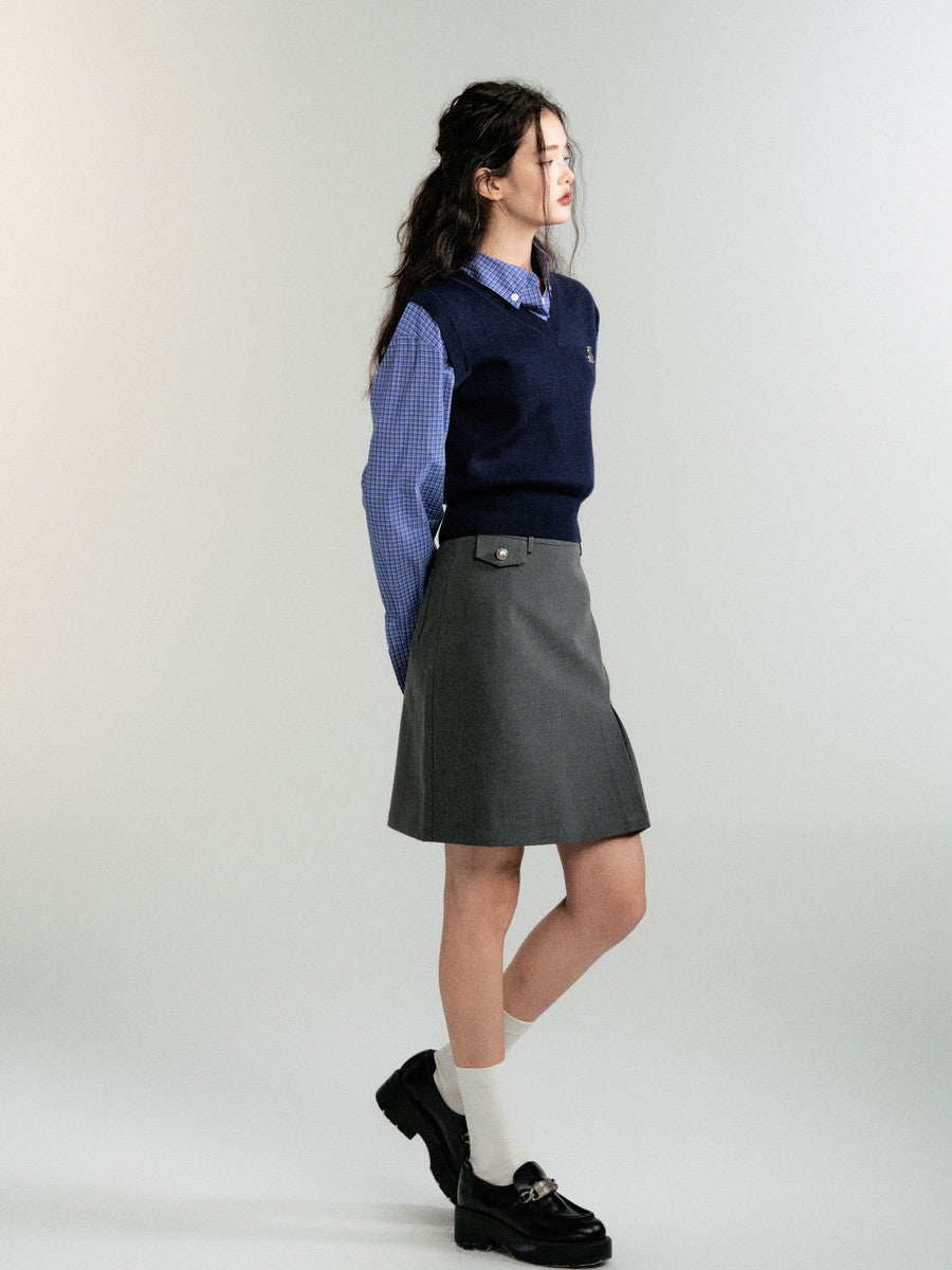 Simple Middle High-Waist Plain Skirt