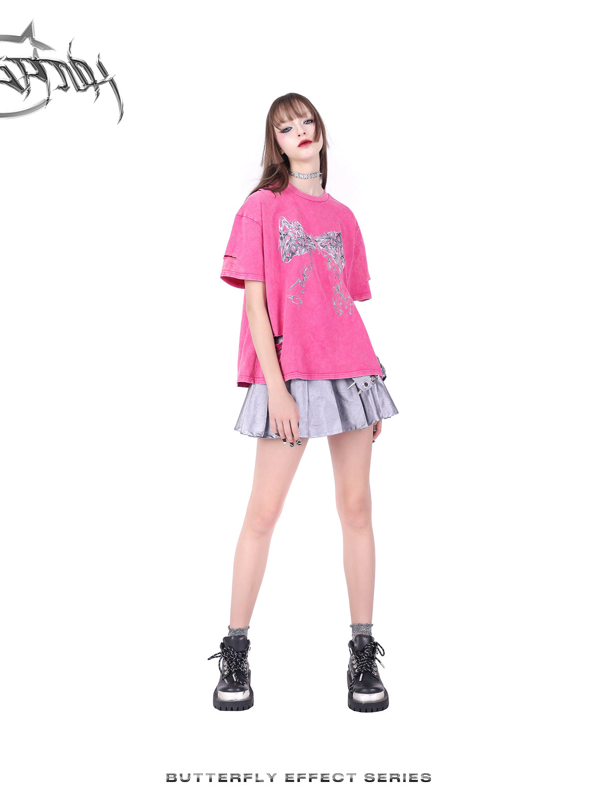 Ribbon Nichi Side Cut Punk Oversize T-Shirt