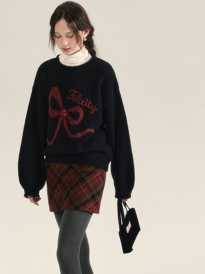 Ribbon Cute Crew-Neck Sweater Knit