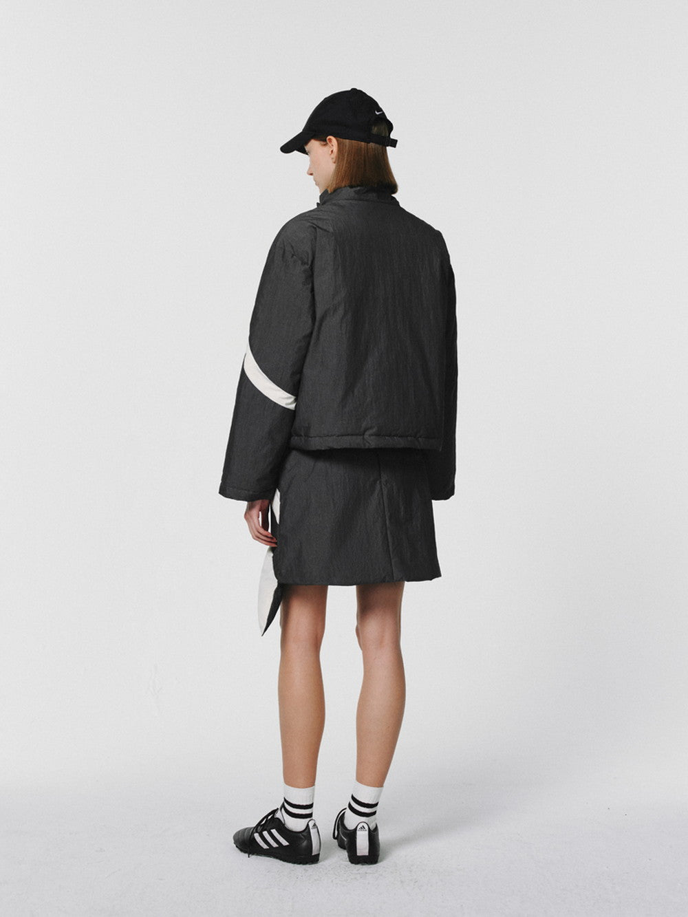 Asymmetry Cotton Quilting Monotone Jacket&amp;Skirt