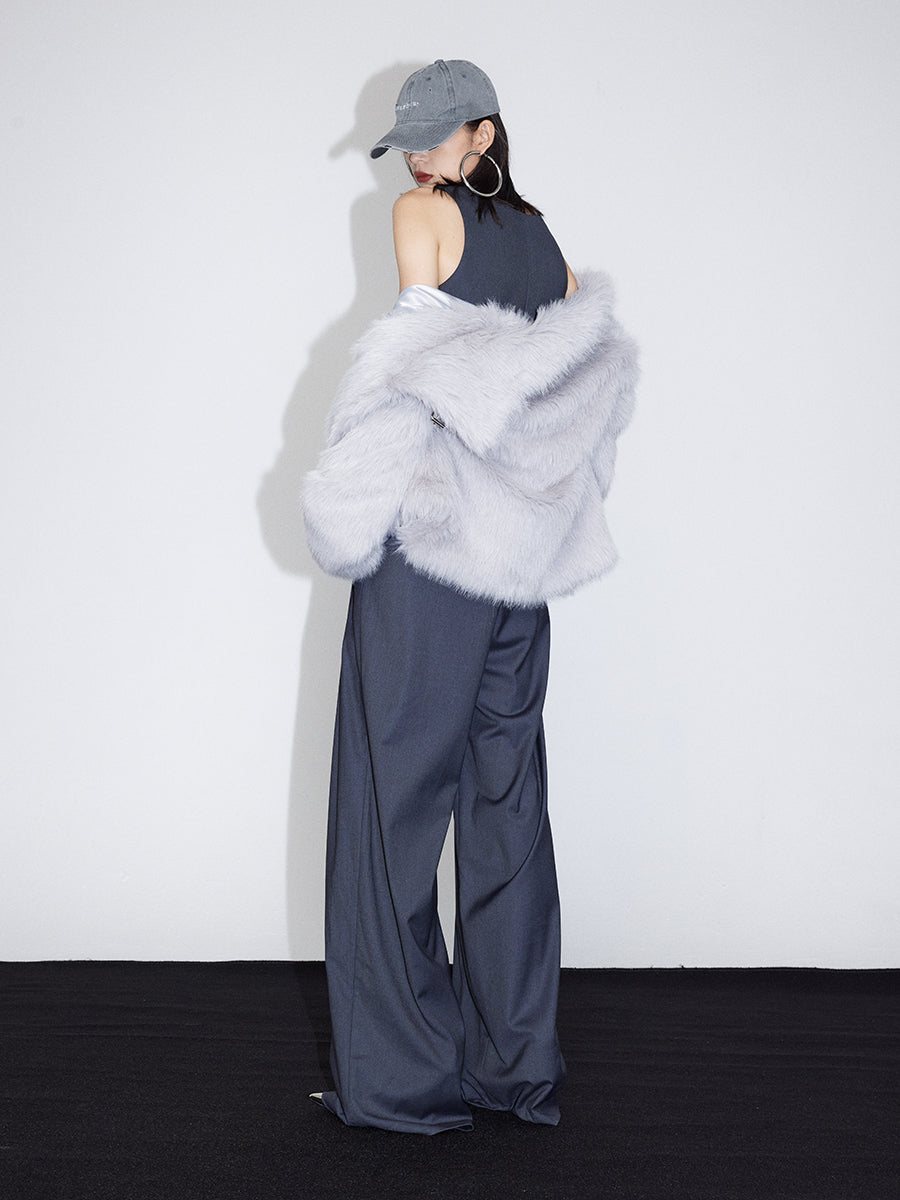 Stand-Collar High-End Fluffily Fur-Jacket