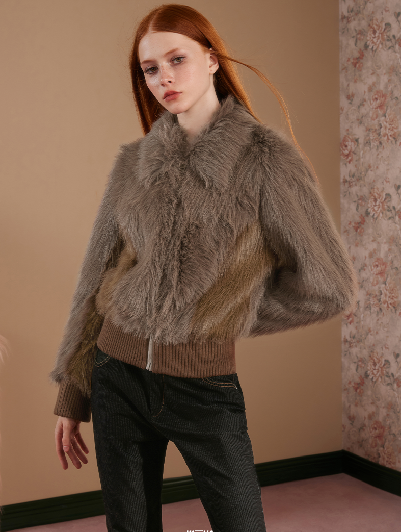 Fluffily Short Knit Chic Plain Fur Tops