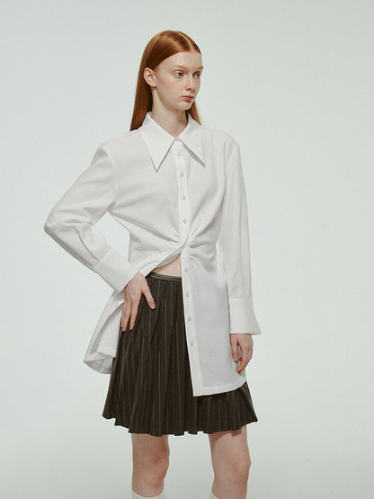 Oversize Long Gather Plain Chic Simple Shirt