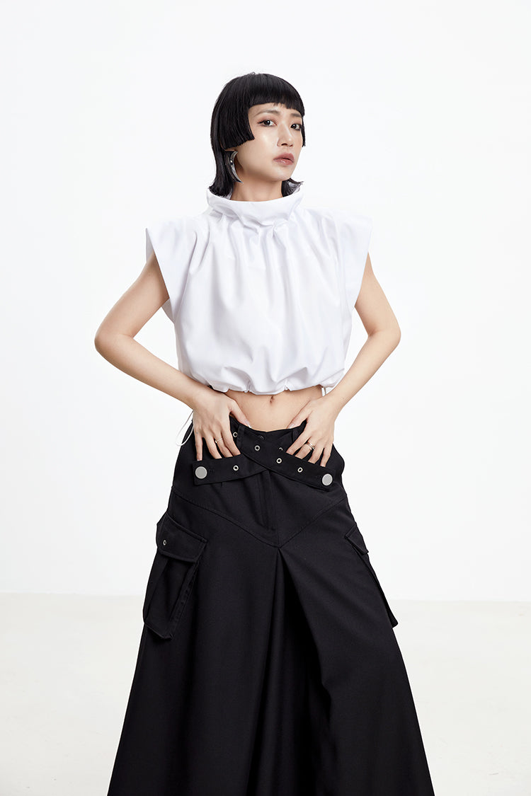 Drawstring Stand-Collar Nichi Modern Cropped Tops