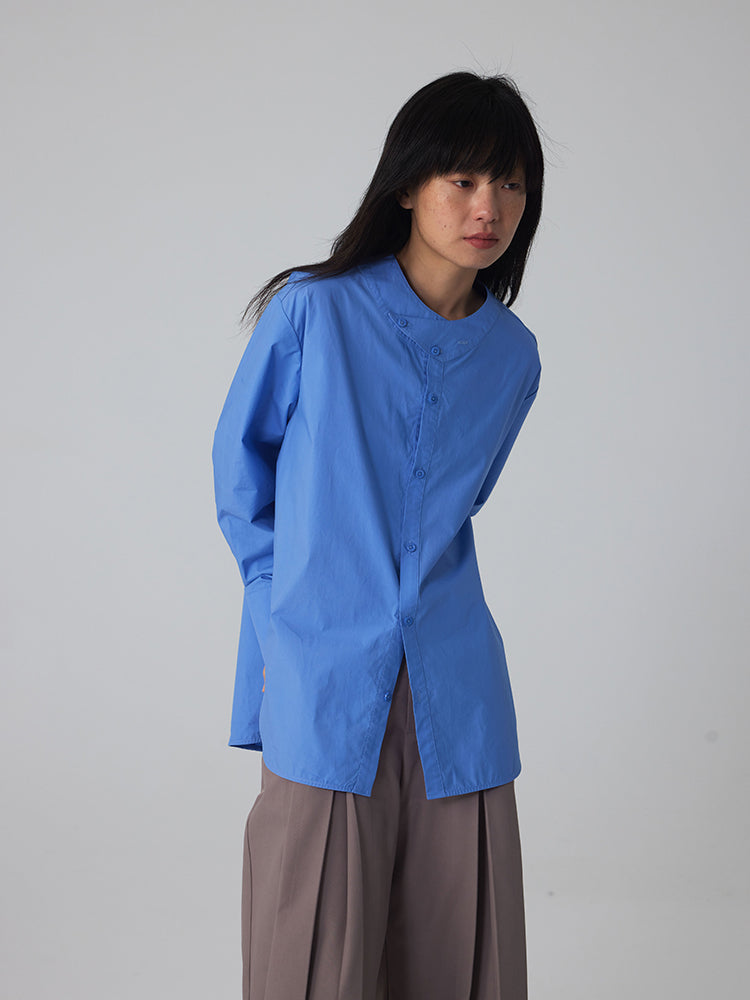 Band-Collar Vivid Simple Ovresize Plain Shirt