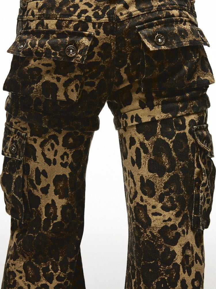 2Way Leopard Cool Animal Denim Short--Pants Flare-Pants