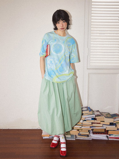 Bubble Refreshing Oversize U-Neck Casual T-Shirt