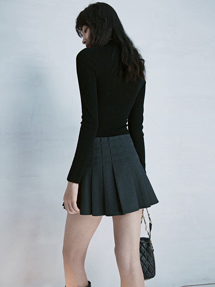 Box-Pleats Nichi Plain Simple Mini-Skirt