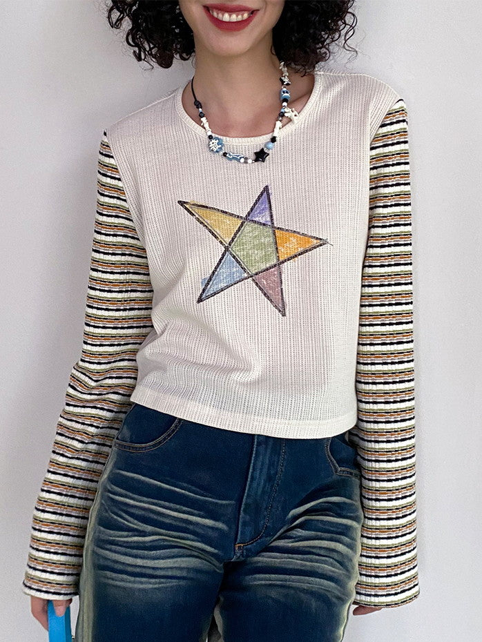 Border Star Casual Handwrite Flare-Sleeve Cutew