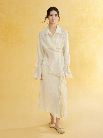 Side-Button Natural Sheer Oversuze Shirt